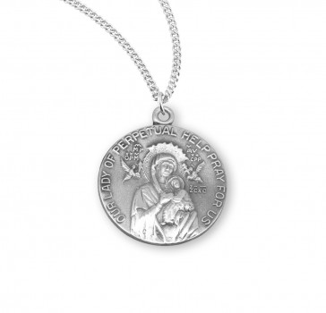 Sterling Silver O.L. of Perpetual Help Round Medal w/18" Ch-Bxd
