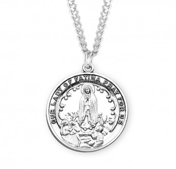 Sterling Silver Lrg. Round O.L. of Fatima Pray for us-24" Ch-Bxd