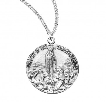 Sterling Silver Round O.L. of the Rosary of Fatima-18" Ch-Bxd
