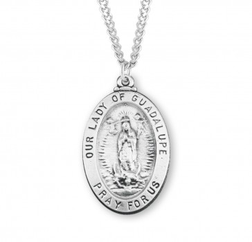 Medium 1 1/8" x 11/16" Sterling Silver Oval Our Lady of Guadalupe Medal-20" Ch-Bxd