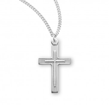 Sterling Silver (26mm) Cross W/ Raised Cross - 18" Ch-Bxd