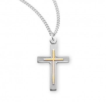 Sterling Silver (26mm)Tu-Tone Cross w/ Raised Cross -18" Ch-Bxd