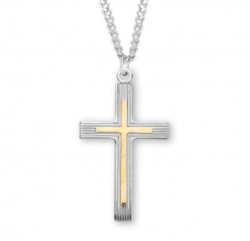 Sterling Silver Med Fancy Tu-Tone Cross 24" Ch-Bxd