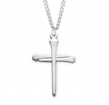 Sterling Silver Lrg. Spike Nail Cross - 24" Ch-Bxd
