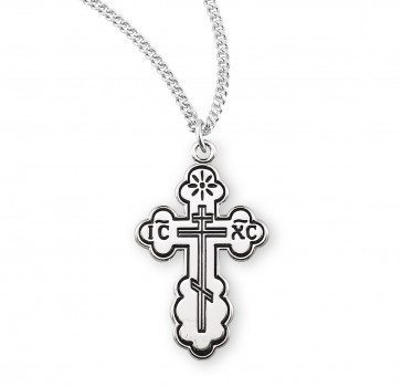 Sterling Silver Small Byzantine Cross w/18" Ch-Bxd
