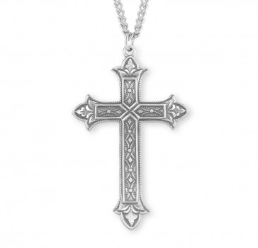 Sterling Silver Lg Detailed Cross with 24" Ch-Bxd