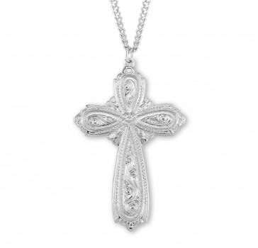 Large Sterling High Polished Rhodium Plated Cross-24" Ch-Bxd
