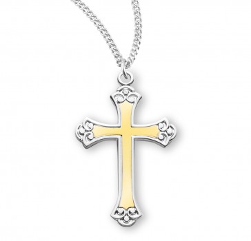 Sterling Silver Med. TuTone Fancy Cross-*18" Ch-Bxd