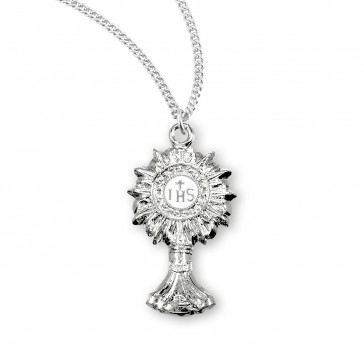 Sterling Silver  Enameled Monstrance Medal W/ IHS-18" Ch-Bxd