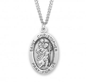 Patron Saint Christopher Oval Sterling Silver Medal 