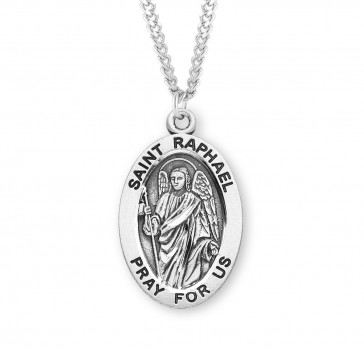 Sterling Silver St. Raphael Medal Size 8-*24" Ch-Bxd