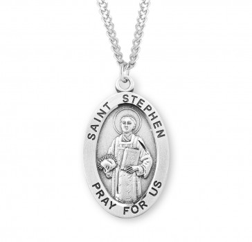 Sterling Silver St. Stephen Medal Size 8-*24" Ch-Bxd