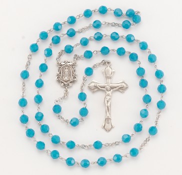 Round Blue Opal Finest Austrian Crystal Sterling  Silver Rosary 