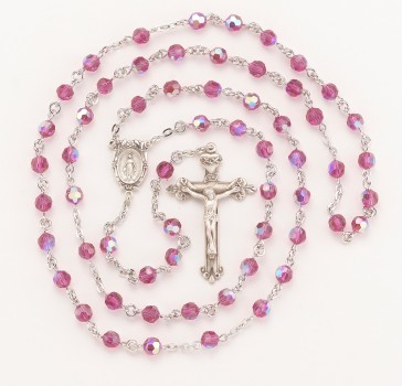 6mm Finest Fuchsia (AB) Sterling Silver Rosary Bxd 64/120