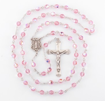 6mm Finest Light Rose Sterling Silver Rosary Bxd 73/145