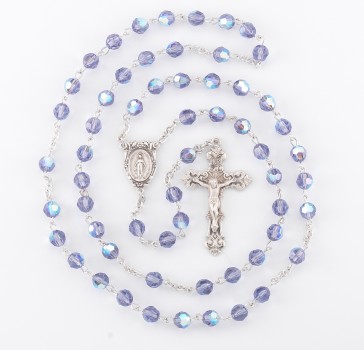 6mm Round Tanzanite Finest Austrian Crystal Sterling  Rosary 