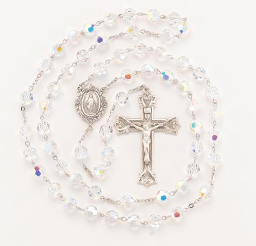 8mm Finest Crystal Beads (AB) Sterling Silver Rosary-Bxd  212/109