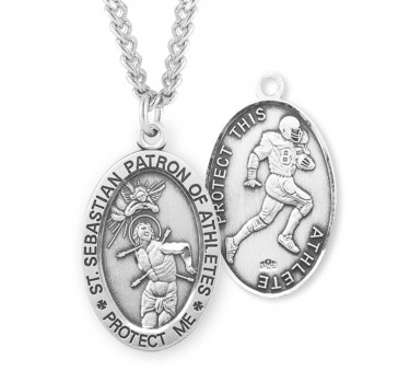 Sterling Silver Oval St. Sebastian Football Medal-24" Ch-Bxd