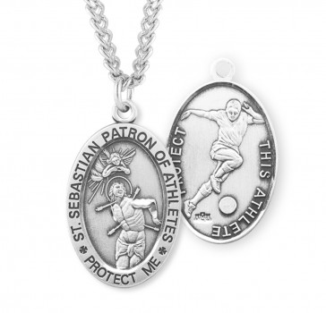 Sterling Silver Oval St. Sebastian Soccer Medal-24" Ch-Bxd