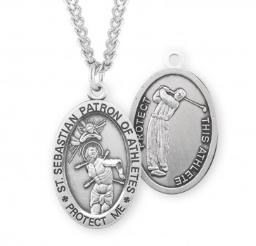 Sterling Silver Oval St. Sebastian Golf 24" Ch-Bxd