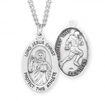 Lord Jesus Christ Oval Sterling Silver Football Male Athlete Medal