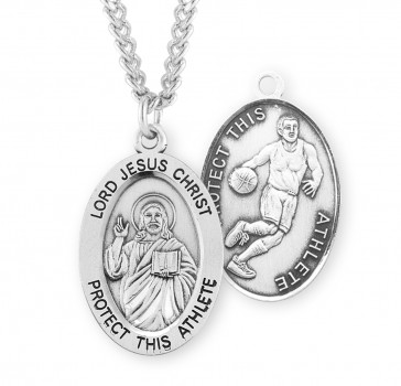 Lord Jesus Christ Oval Sterling Silver Basketball Male Athlete Medal 