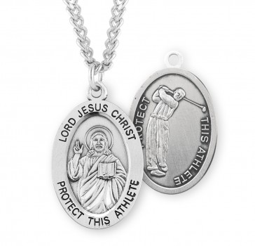 Lord Jesus Christ Oval Sterling Silver Golf Male Athlete Medal 