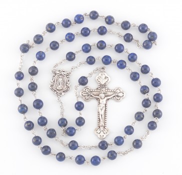 Genuine Lapis Sterling Silver Rosary  