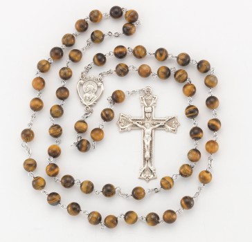 8mm Genuine Tiger Eye All Sterling Rosary Bxd  30/171