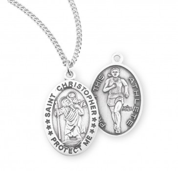 Saint Christopher Oval Sterling Silver Female Track Athlete Medal