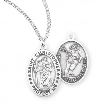 Saint Christopher Oval Sterling Silver Female Lacrosse Athlete Medal