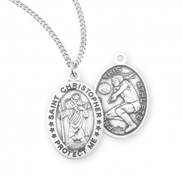 Saint Christopher Oval Sterling Silver Female Volleyball Athlete Medal