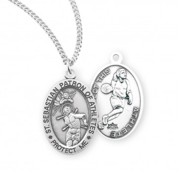 Sterling Silver Oval St. Sebastian Women's Basketball Medal 18" Ch-Bxd