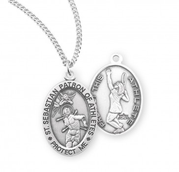 Sterling Silver Oval St. Sebastian Women's Tennis Medal 18" Ch-Bxd