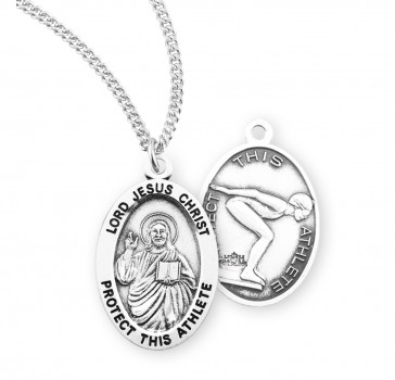 Lord Jesus Christ Oval Sterling Silver Female Swimming Athlete Medal 