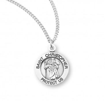 Sterling Silver Small Round St. Christopher-18" Ch-Bxd
