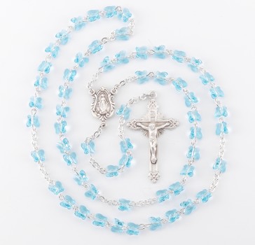 Aqua Finest Austrian Crystal Sterling Silver Rosary 