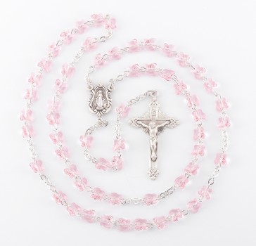6mm Finest Light Rose Crystal All Sterling Silver Butterfly Rosary-Bxd 05/195