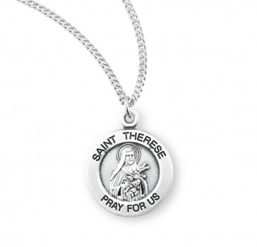 Sterling Silver Small Round St Therese 18" Ch-Bxd