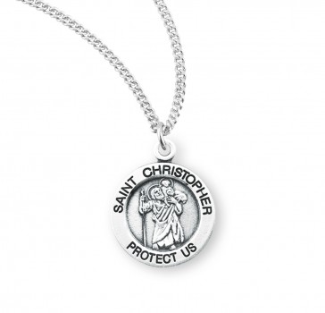 Sterling Silver Med Rd St Christopher-*18" Ch-Bxd
