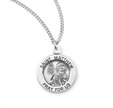Sterling Silver Med Rd St Matthew- 18" Ch-Bxd