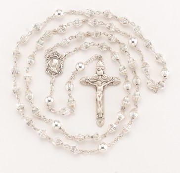 Bicone Corrugated Sterling Silver Rosary
