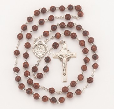 Genuine Maroon Cocoa Bead Sterling Silver Rosary 