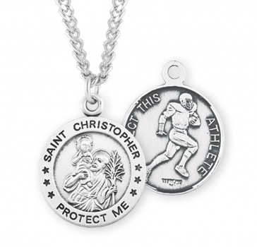 Saint Christopher Round Sterling Silver Football Male Athlete Medal 