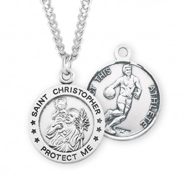 Saint Christopher Round Sterling Silver Basketball Male Athlete Medal 