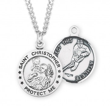 Saint Christopher Round Sterling Silver Hockey Male Athlete Medal 