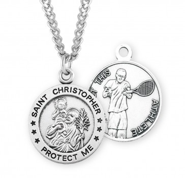  Sterling Silver St. Christopher Tennis Medal 24" Ch-Bxd