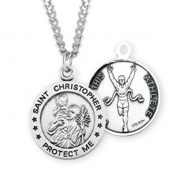 Saint Christopher Round Sterling Silver Track Male Athlete Medal 