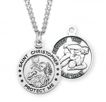  Sterling Silver St Christopher Wrestling Medal 24" Ch-Bxd