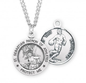 Sterling Silver Rd St. Sebastian Basketball Medal-24" Ch-Bxd